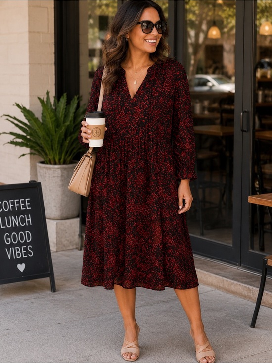 beachlunchlounge Dresses & Skirts - ✨ BeachLunchLounge Red & Black Printed Dress XL | Effortless Boho Chic ✨